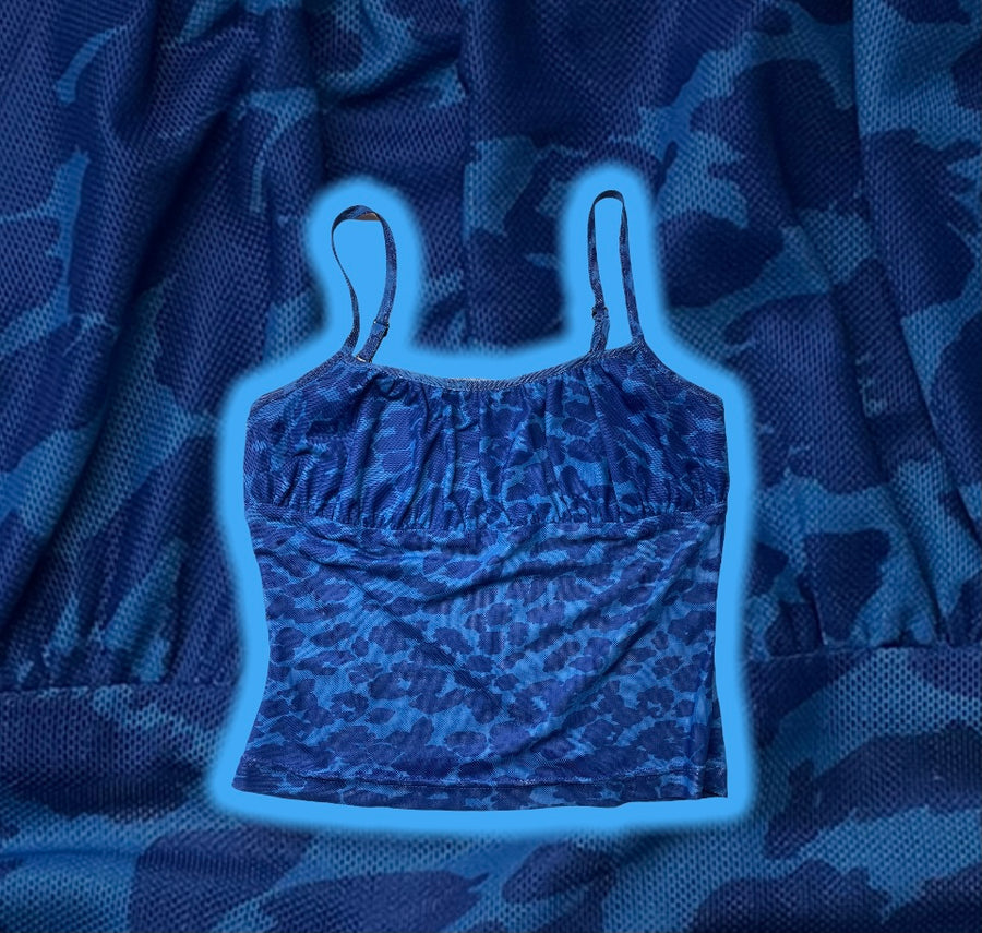 Blue Mesh Leopard Top